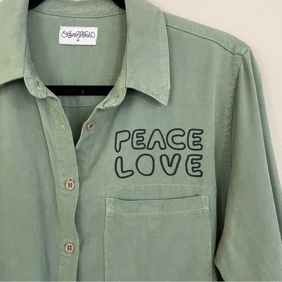 Lauren Moshi Sloane Cool Skull Chambray Raw Hem Button Down Shirt Size Medium - Picture 6 of 11